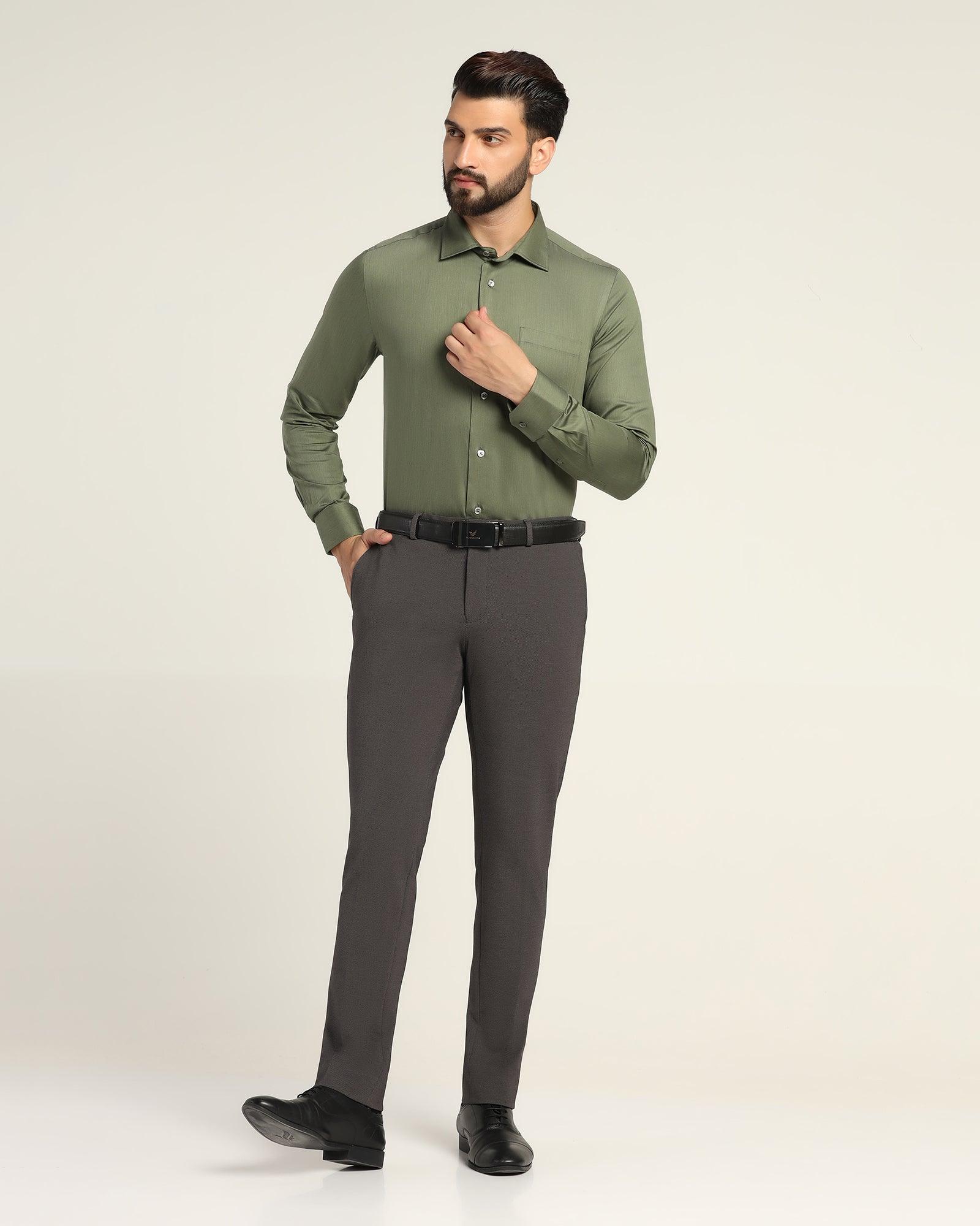 Indian Needle Men's Green Cotton Striped Formal Trousers – Jompers
