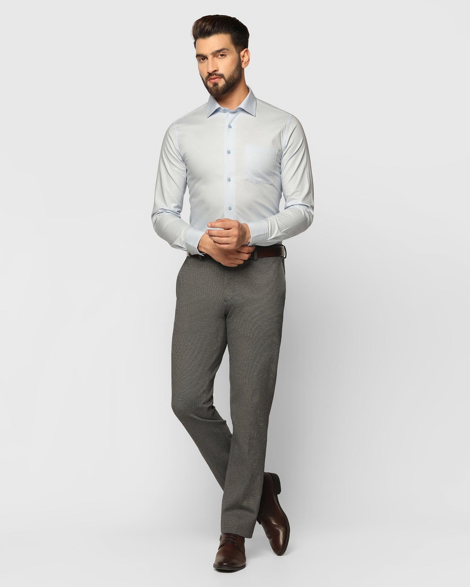 Buy VAN HEUSEN Grey Textured Polyester Viscose Slim Fit Mens Trousers |  Shoppers Stop