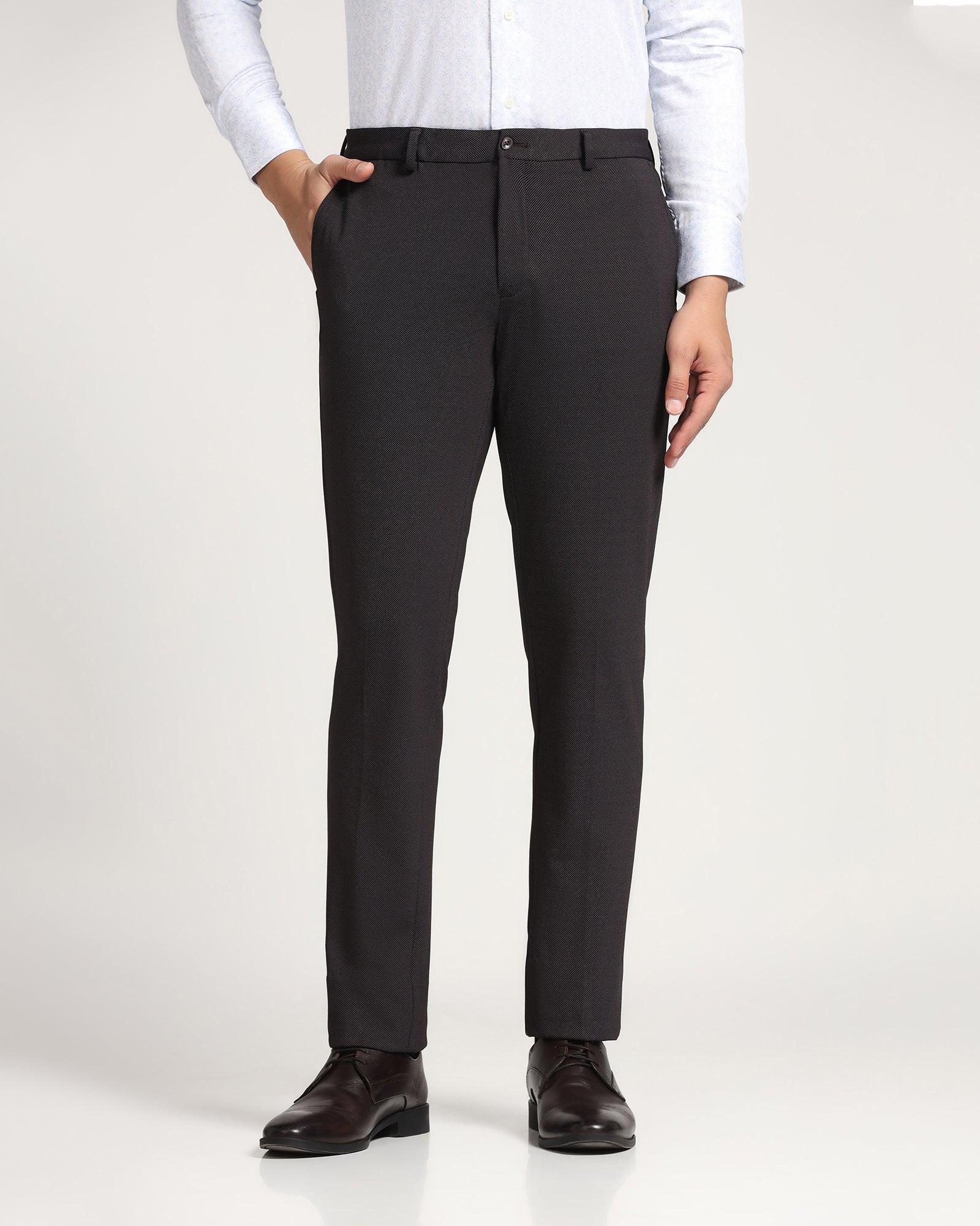 Wine Solid Narrow Fit Trouser With Attached Fabric Belt