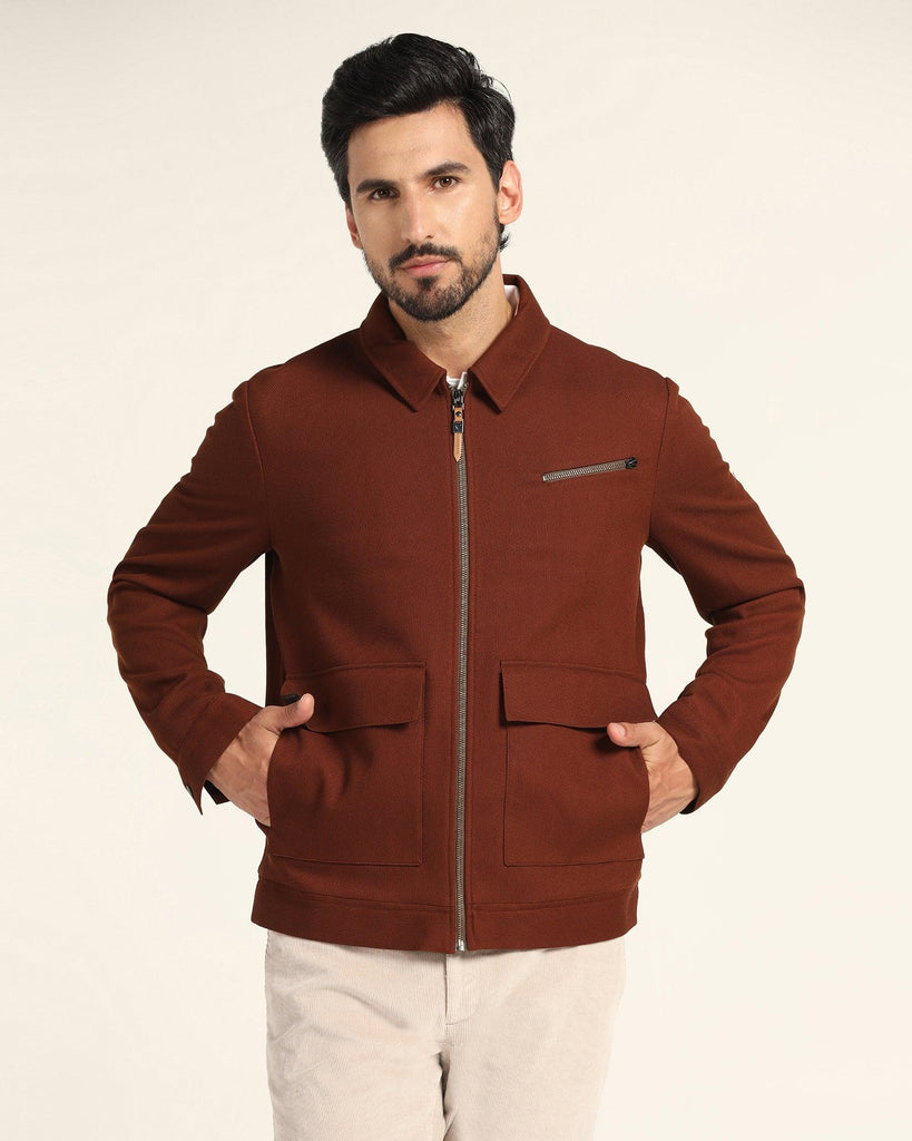 Rust Textured Zipper Jacket - Kai