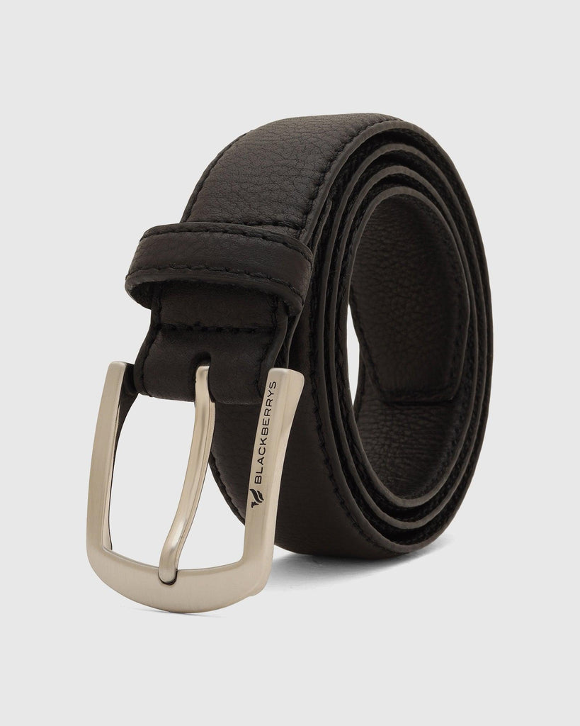 Leather Black Textured Belt - Takashi