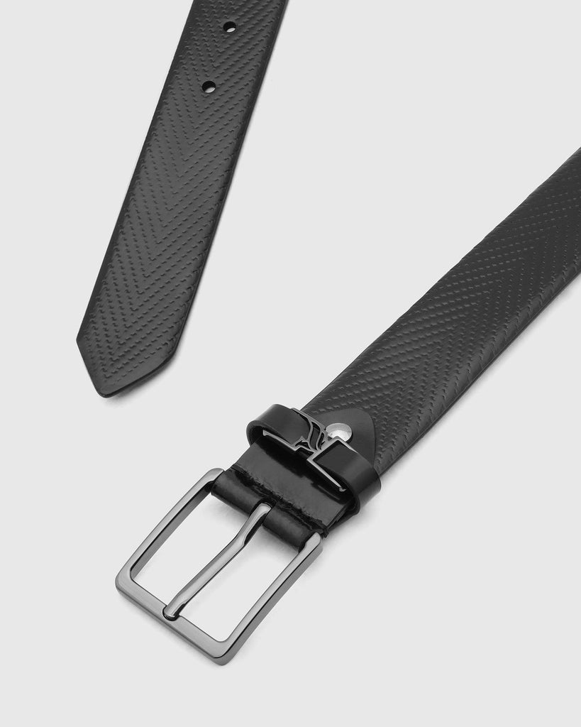 Leather Black Textured Belt - Tallian