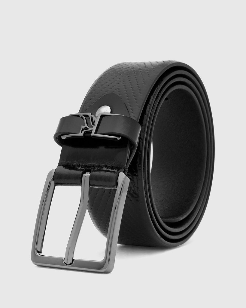 Leather Black Textured Belt - Tallian