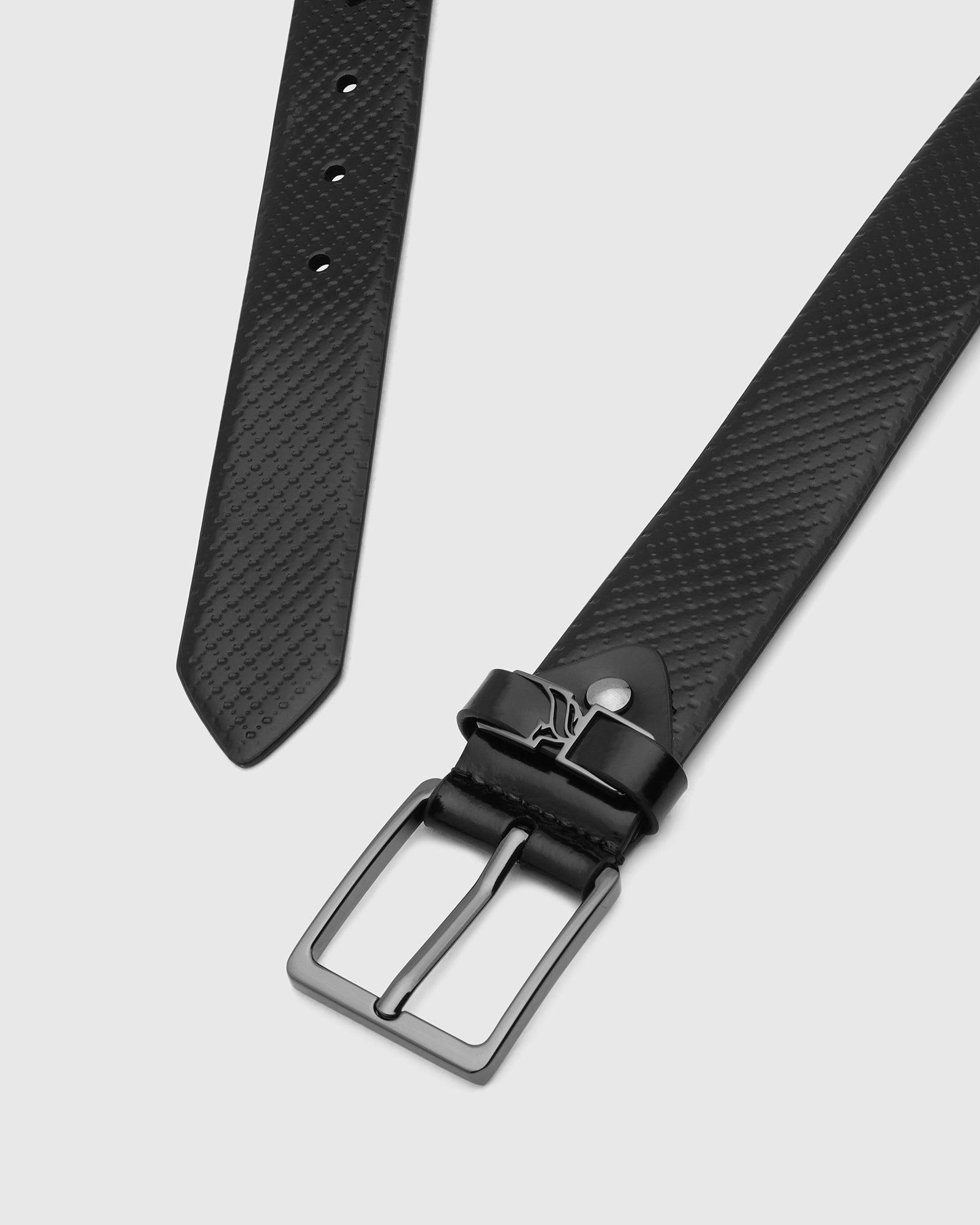 Leather Black Textured Belt - Tarak - Blackberrys