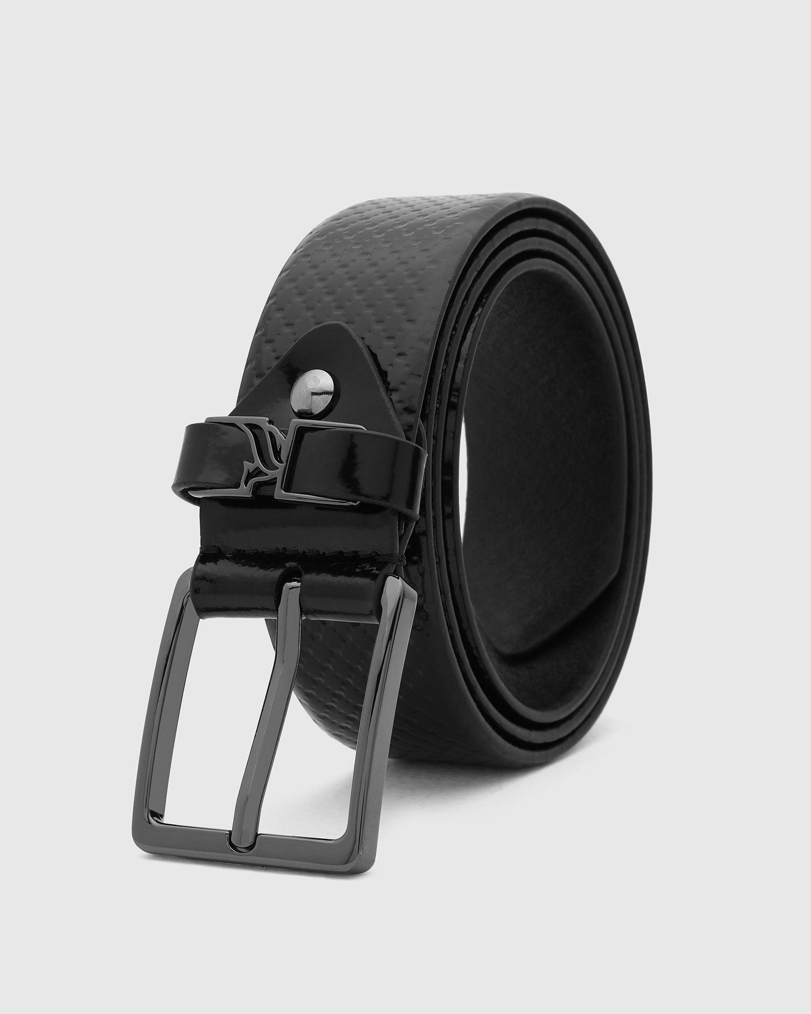 Leather Black Textured Belt - Tarak - Blackberrys