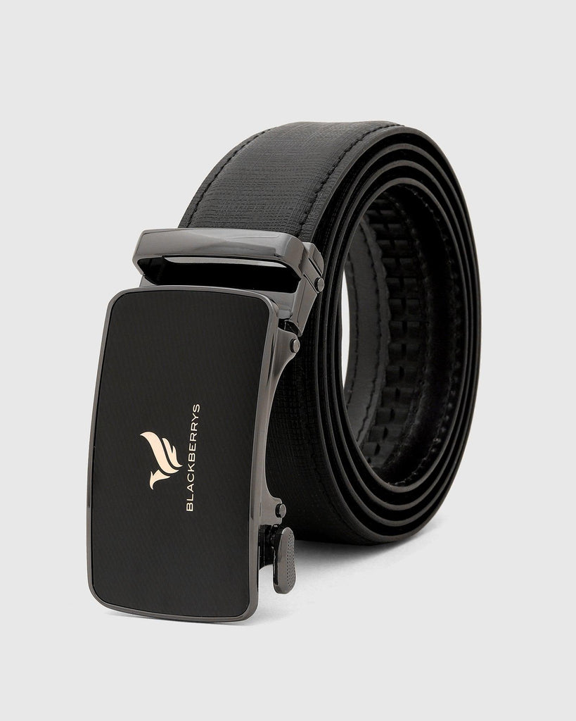 Leather Black Textured Belt - Ted