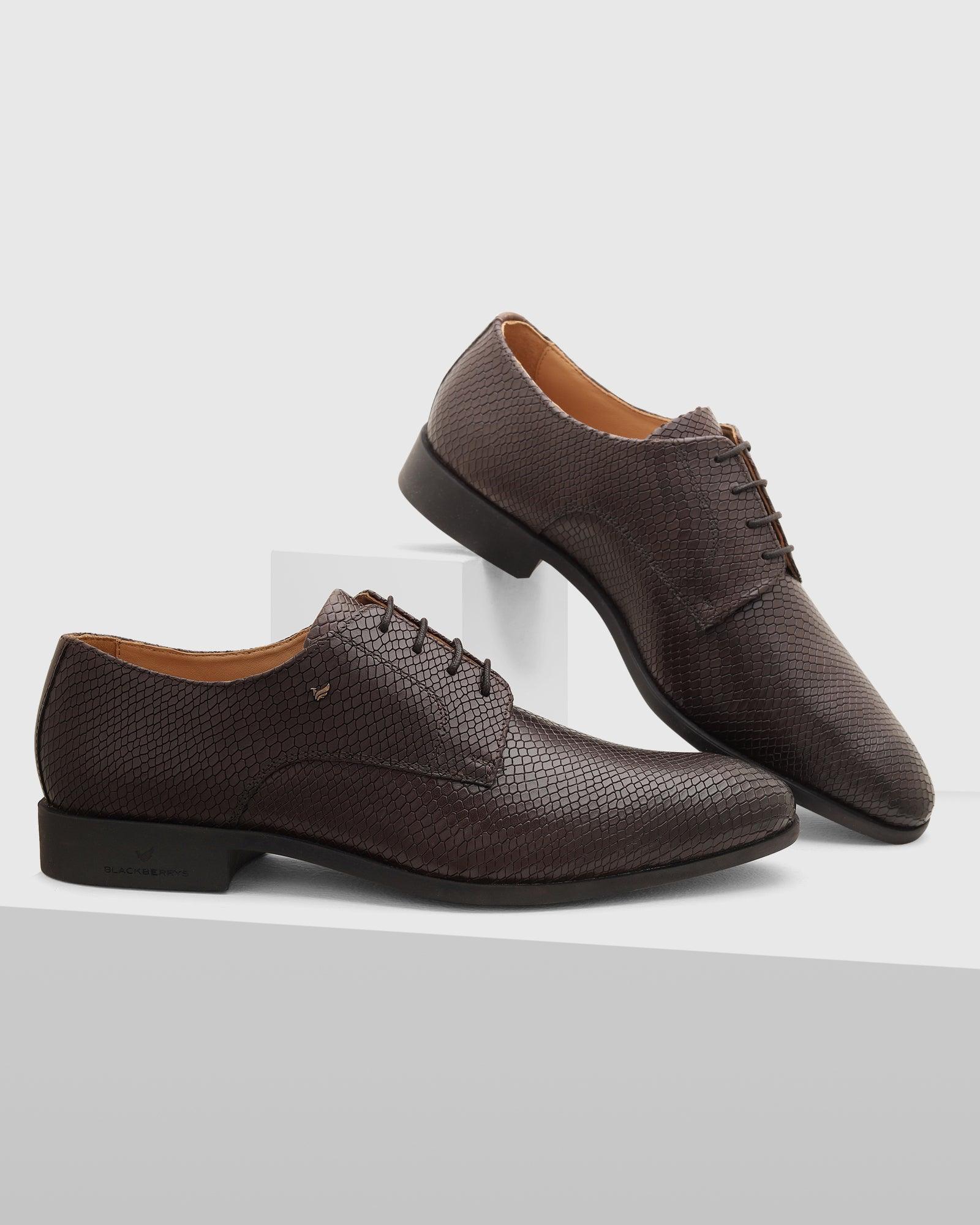 Leather Dark Brown Textured Derby Shoes Razor
