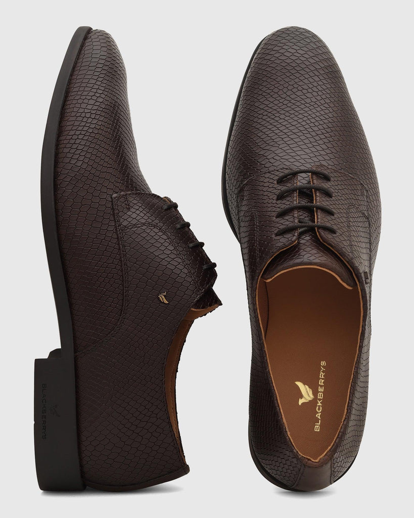 Leather Dark Brown Textured Derby Shoes - Razor