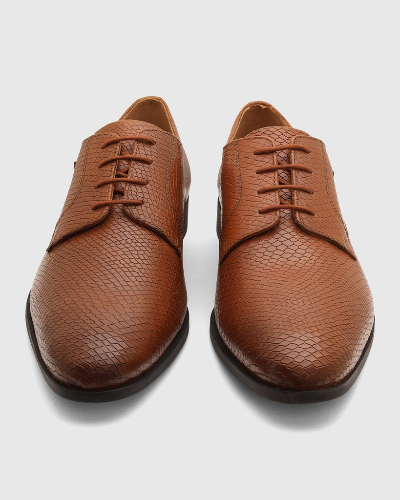 Leather Tan Textured Derby Shoes - Razor