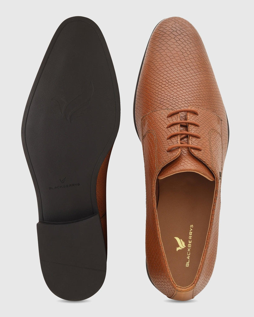 Leather Tan Textured Derby Shoes - Razor