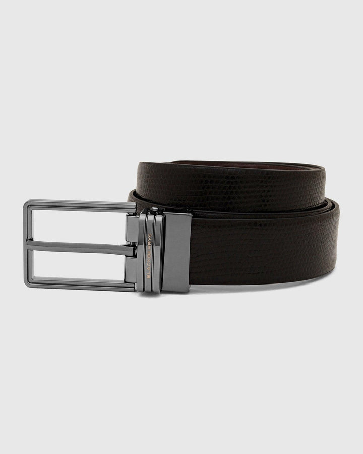 Leather Reversible Black & Brown Textured Belt - New Percy