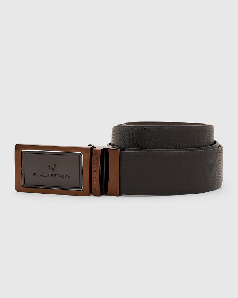 Leather Reversible Black Brown Textured Belt - Trey