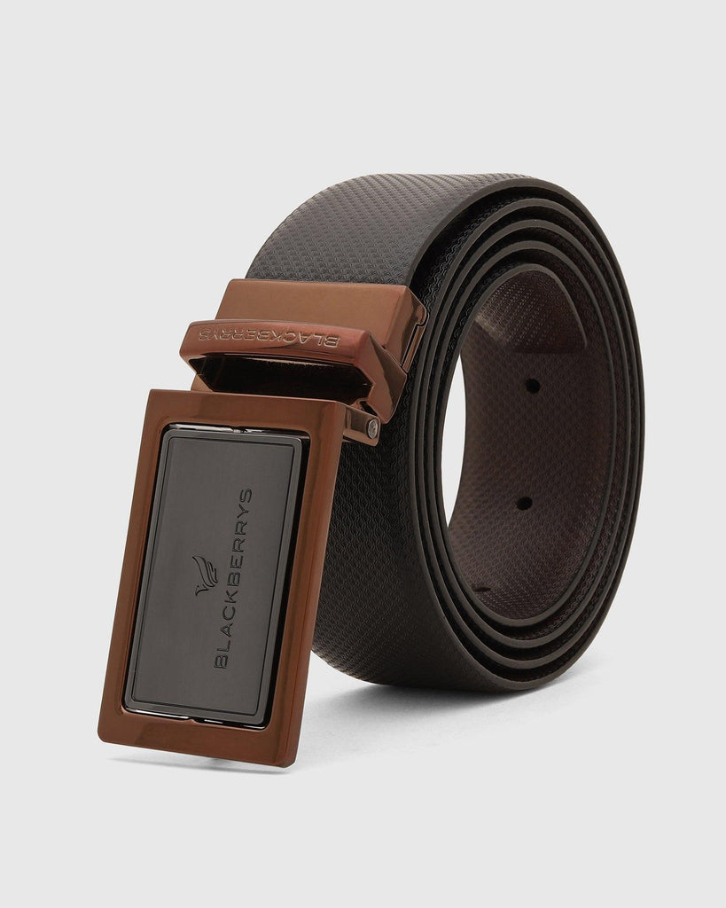 Leather Reversible Black Brown Textured Belt - Trey