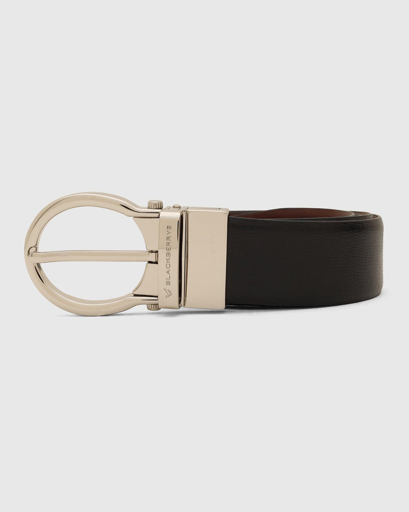 Leather Reversible Black & Tan Textured Belt - Tamo