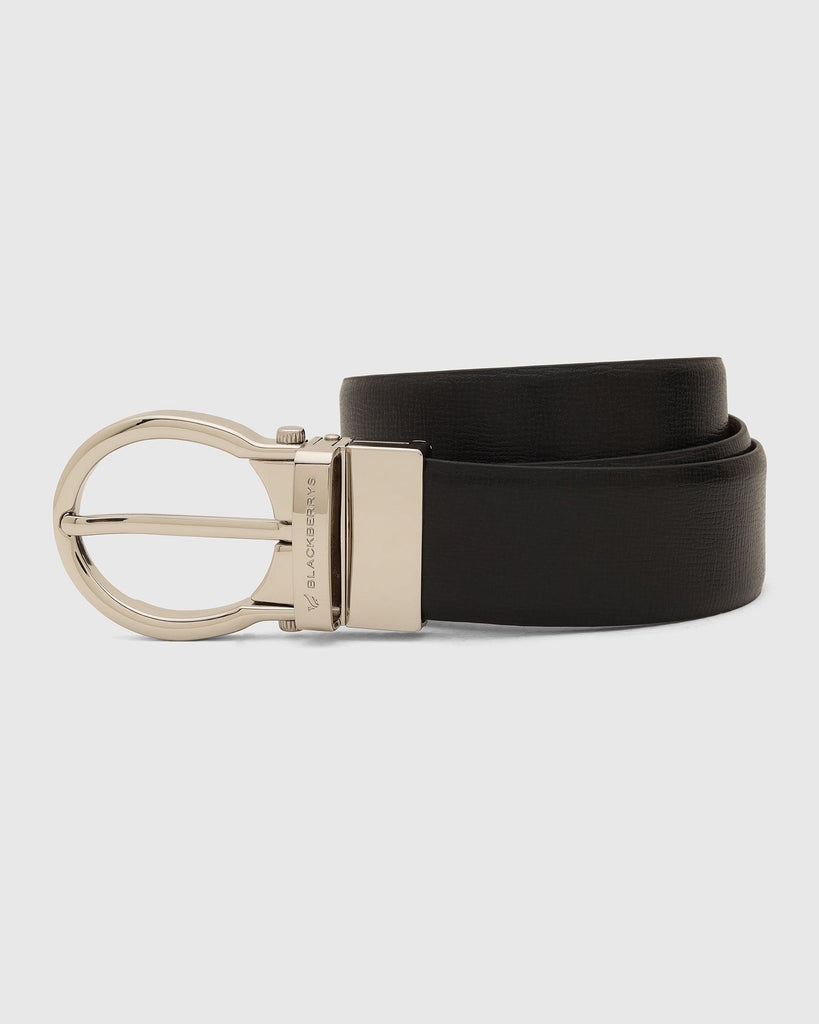 Leather Reversible Black Tan Textured Belt - Tamo