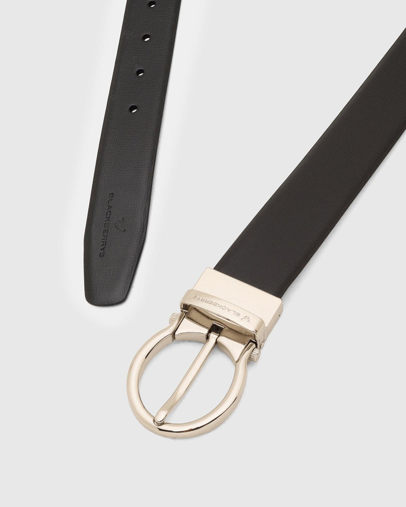 Leather Reversible Black Tan Textured Belt - Tamo
