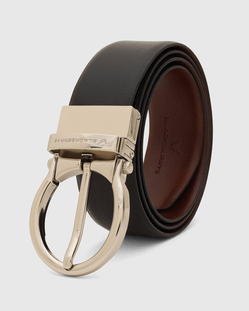 Leather Reversible Black Tan Textured Belt - Tamo