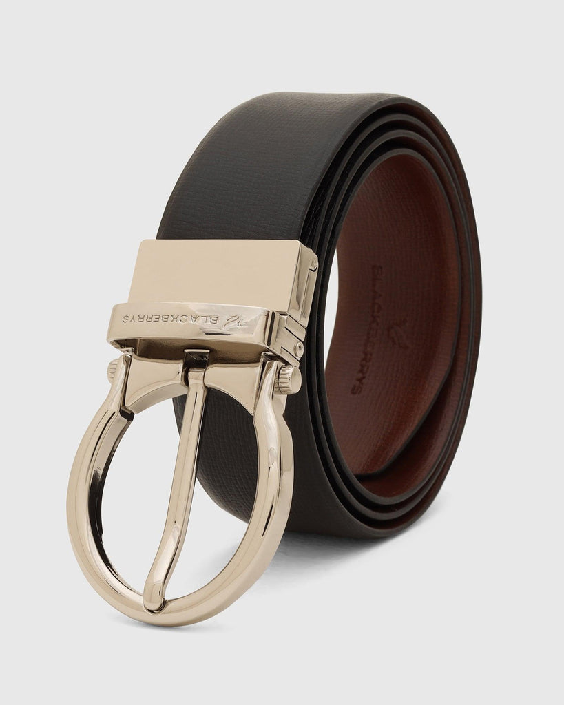 Leather Reversible Black & Tan Textured Belt - Tamo