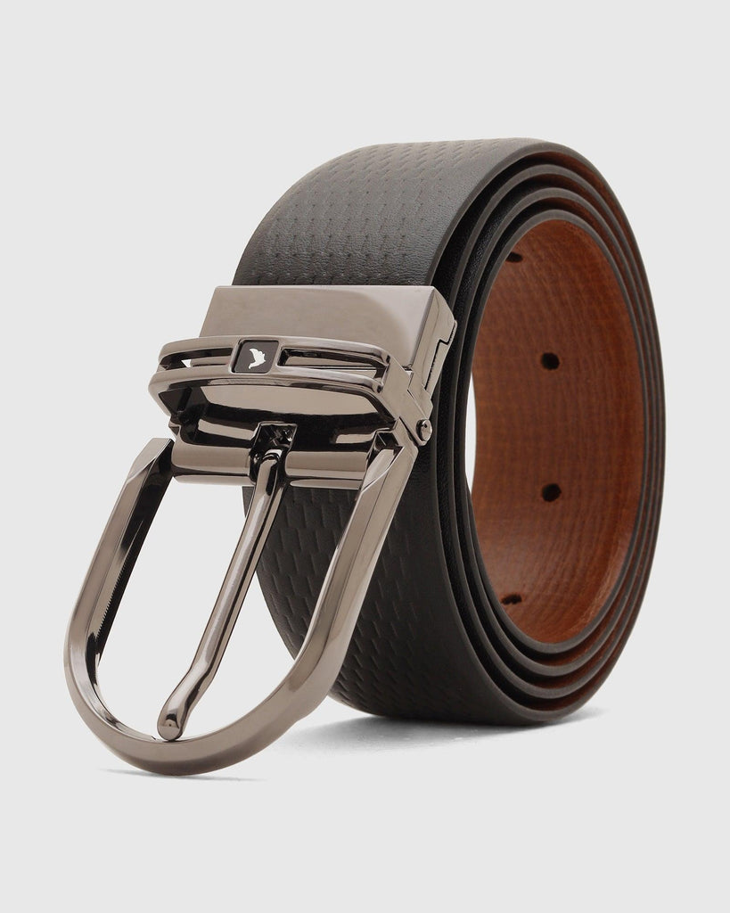 Leather Reversible Black Tan Textured Belt - Tetra