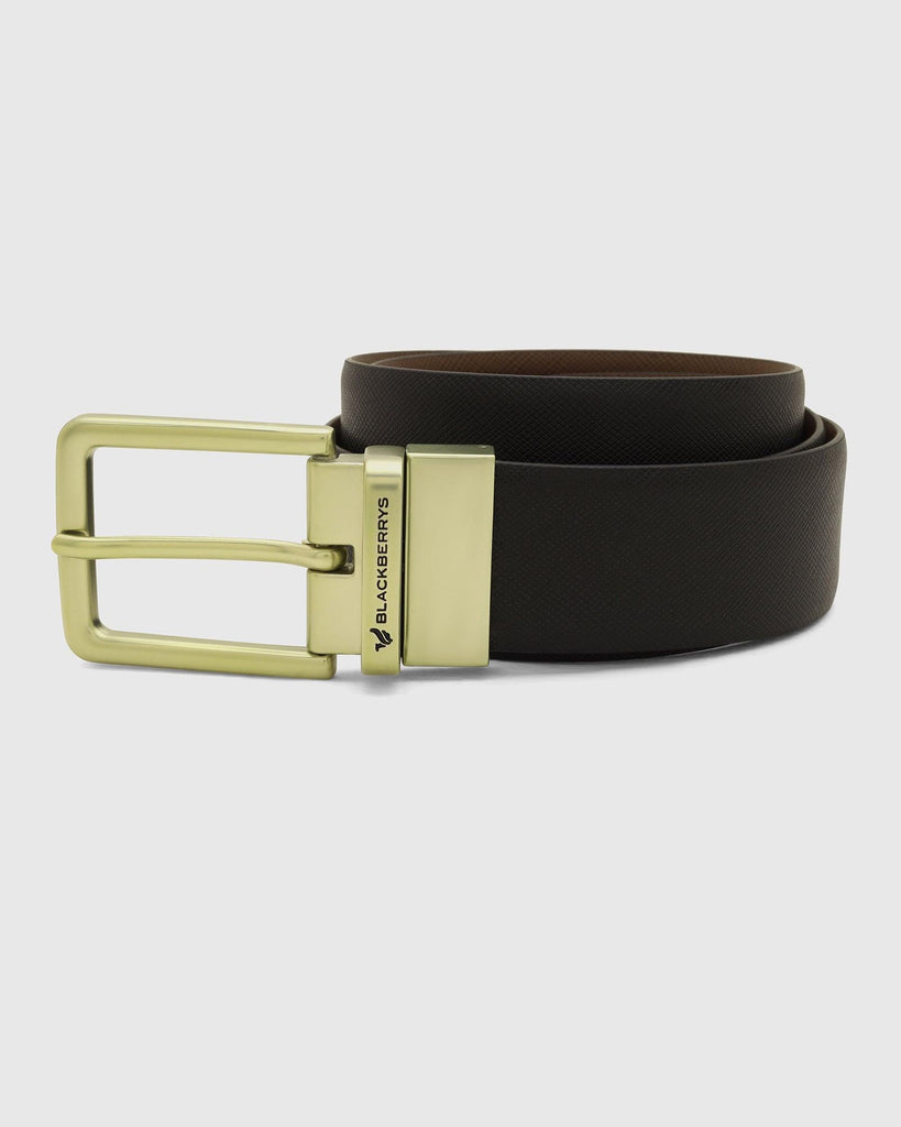 Leather Reversible Black Tan Textured Belt - Thorn