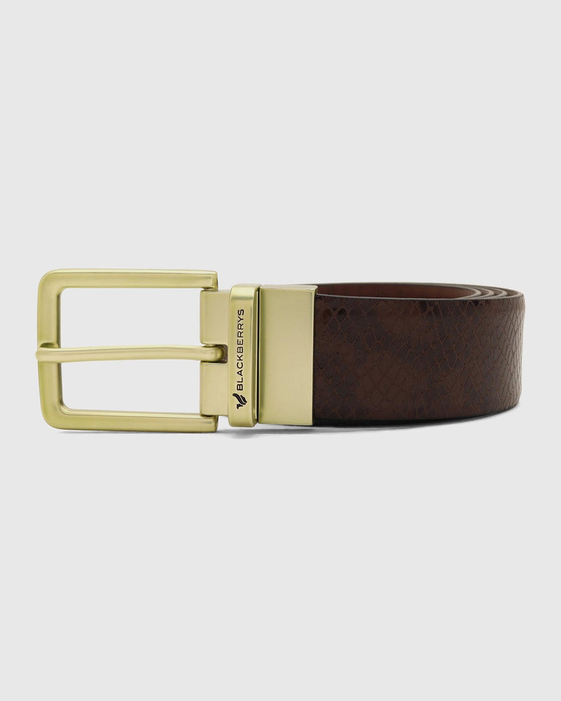 Leather Reversible Brown Tan Textured Belt - Tris