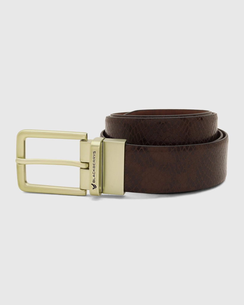 Leather Reversible Brown & Tan Textured Belt - Tris