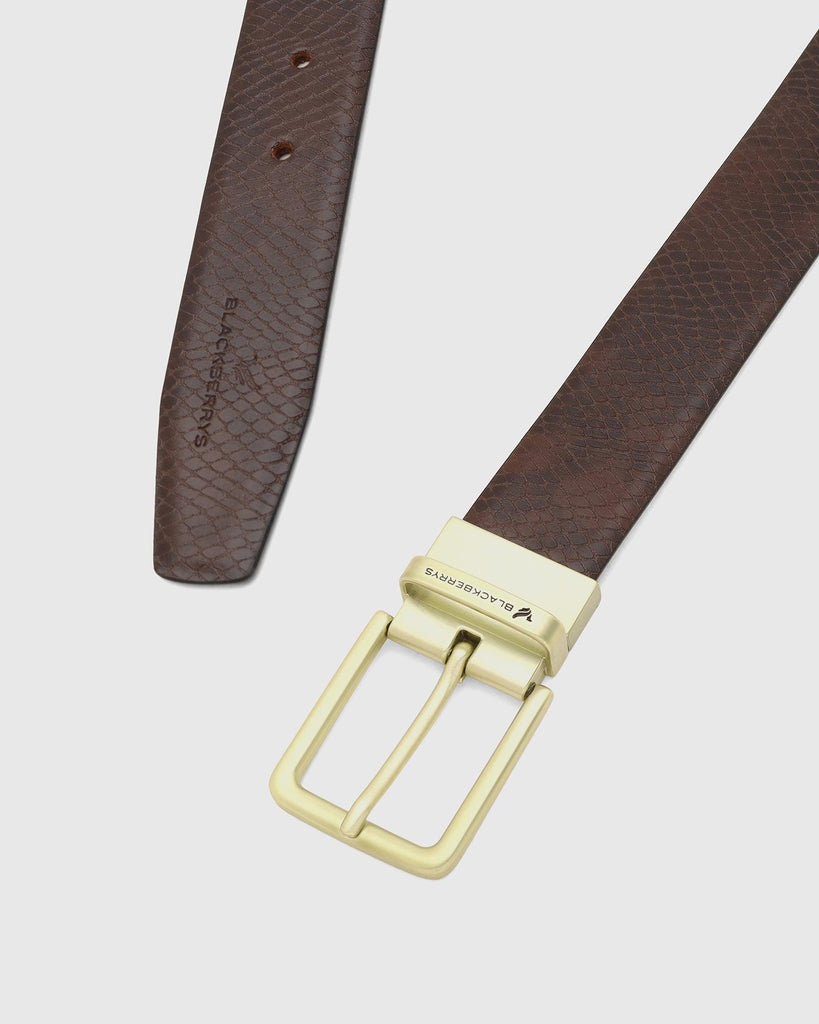 Leather Reversible Brown Tan Textured Belt - Tris