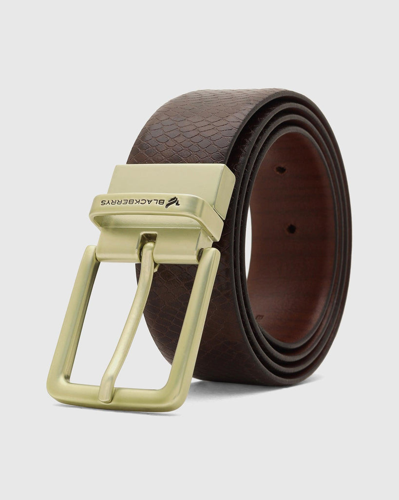 Leather Reversible Brown Tan Textured Belt - Tris