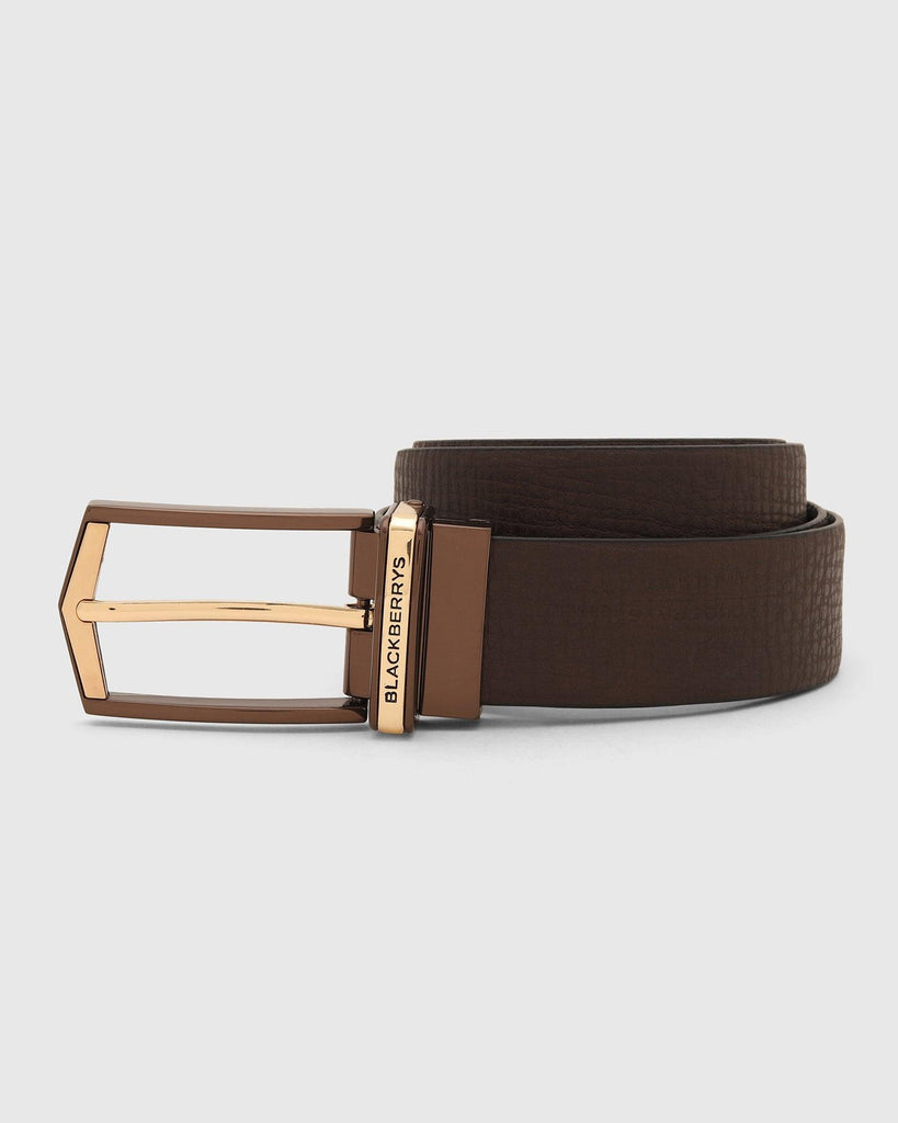 Leather Reversible Navy Brown Textured Belt - Texas