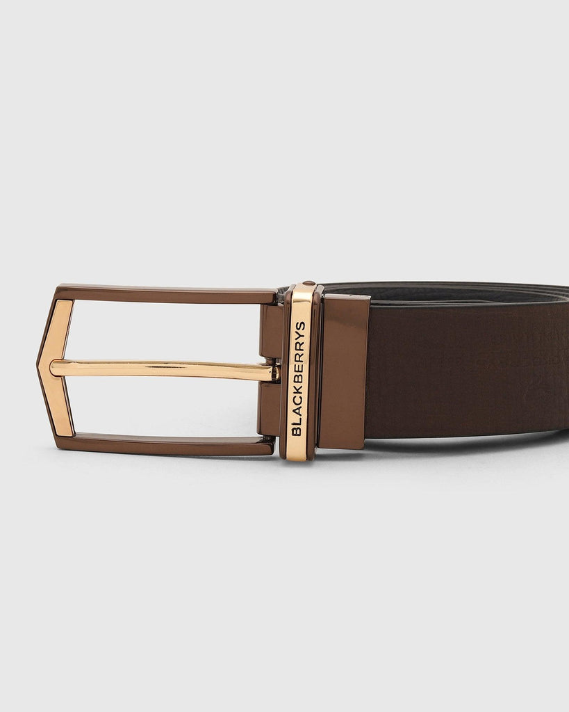 Leather Reversible Navy Brown Textured Belt - Texas