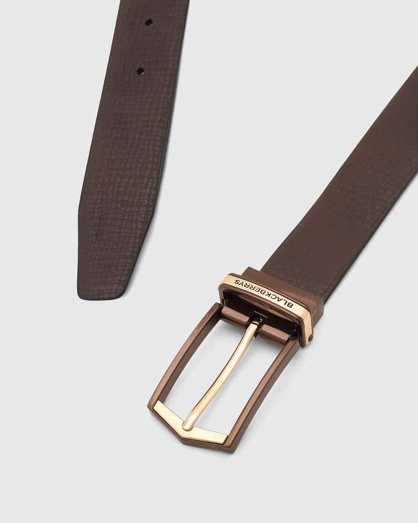 Leather Reversible Navy & Brown Textured Belt - Texas