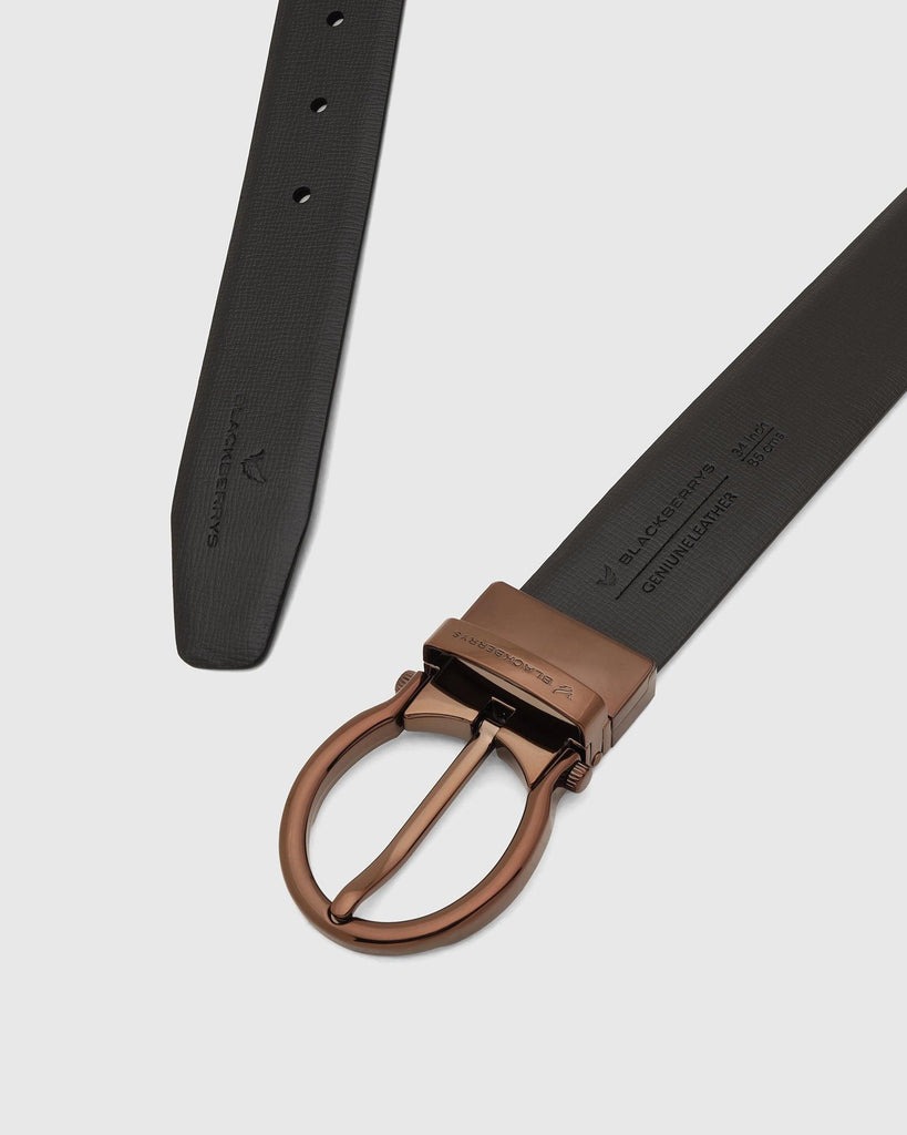 Leather Reversible Wine Black Textured Belt - Tamo