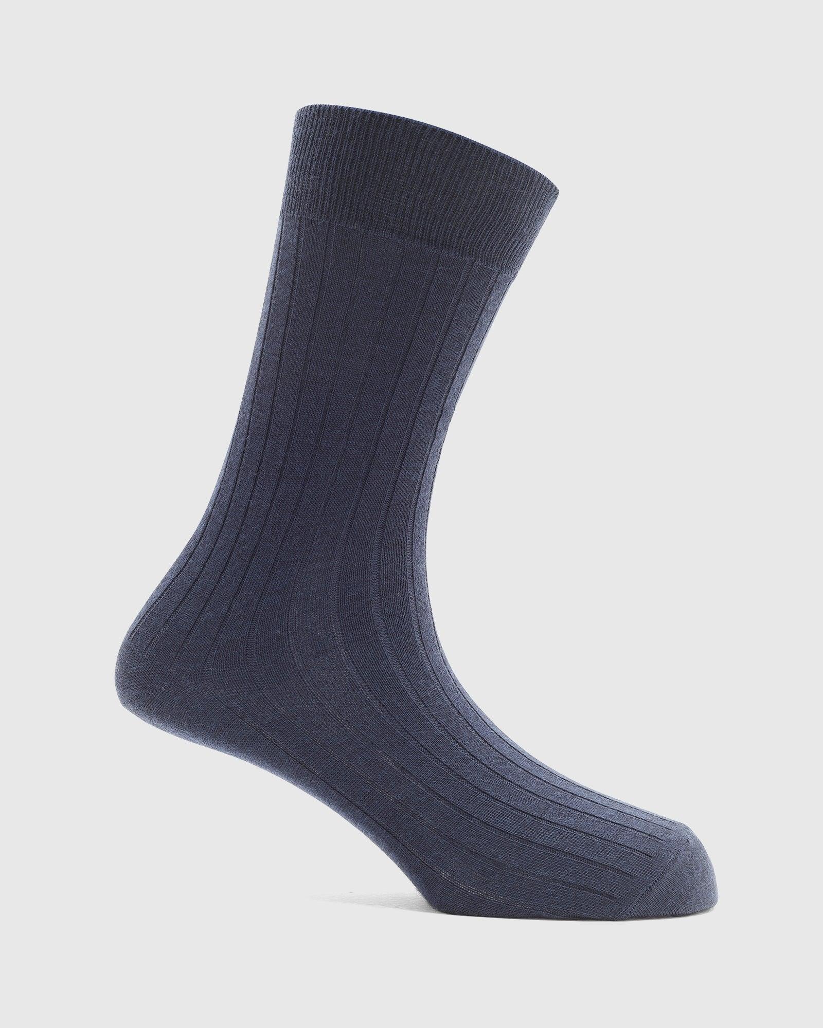 Wool Navy Textured Socks - Rwool