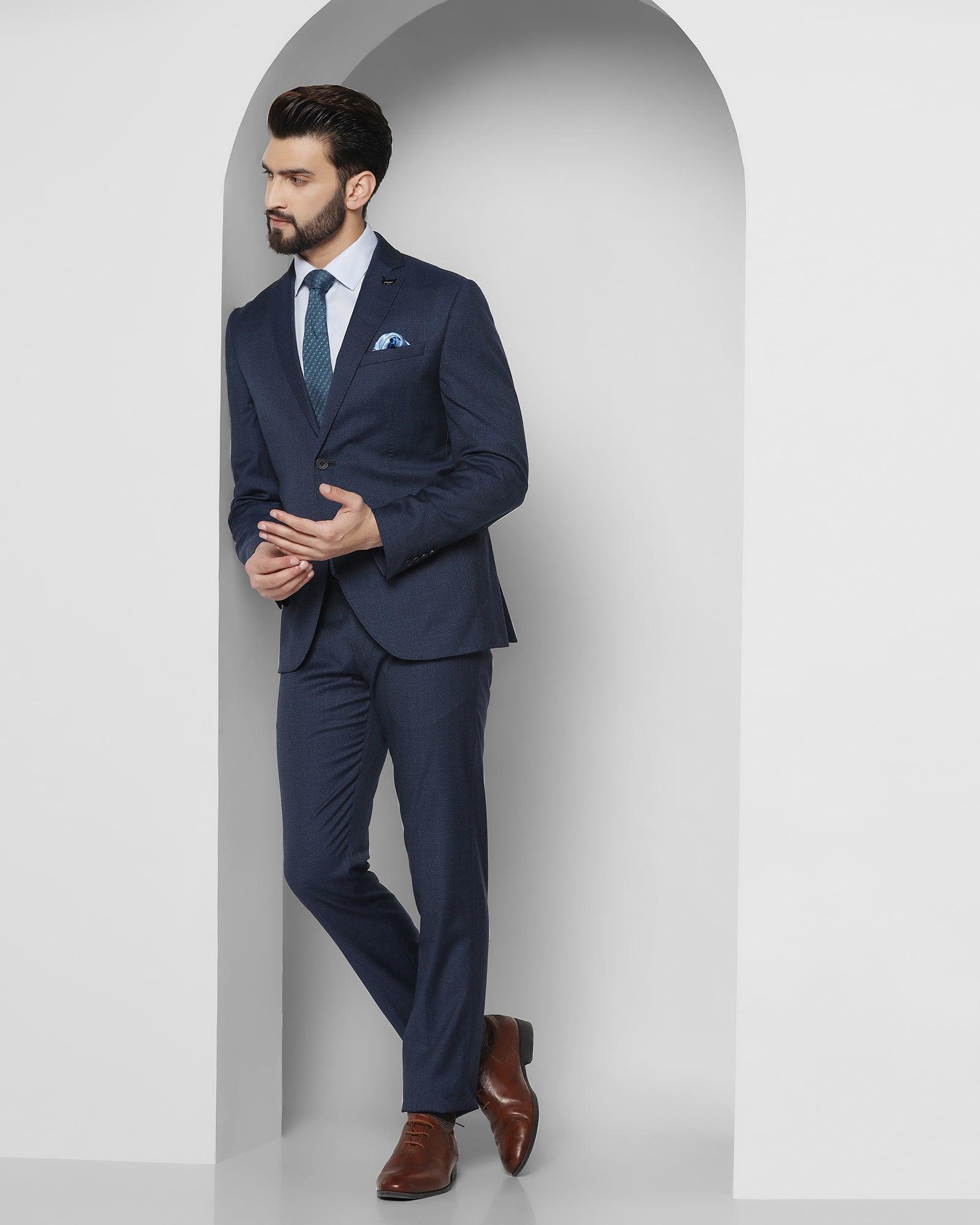 Tuxedo Two Piece Navy Textured Formal Suit - Ezra