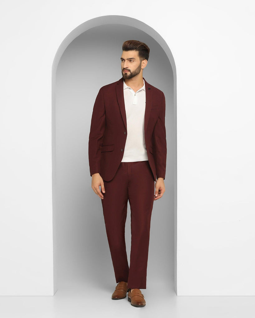 Tuxedo Three Piece Burgandy Textured Formal Suit - Thayer