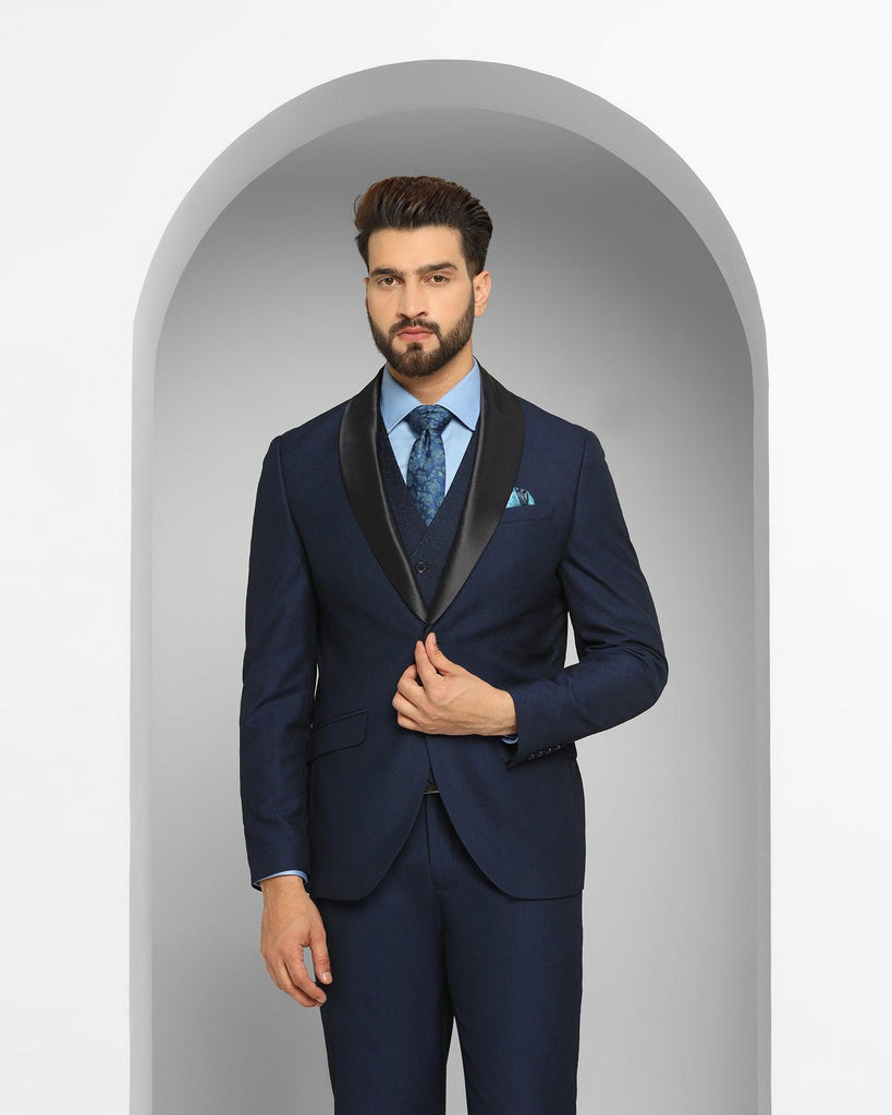 Tuxedo Three Piece Royale Blue Textured Formal Suit - Thayer