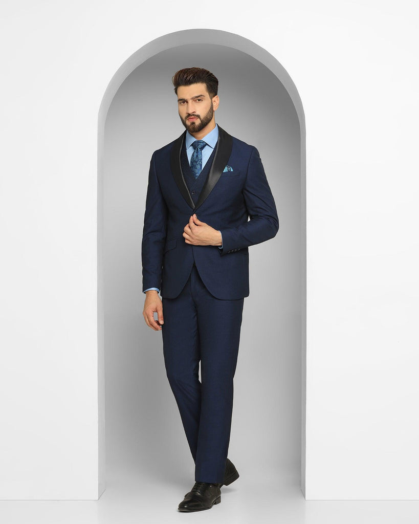 Tuxedo Three Piece Royale Blue Textured Formal Suit - Thayer