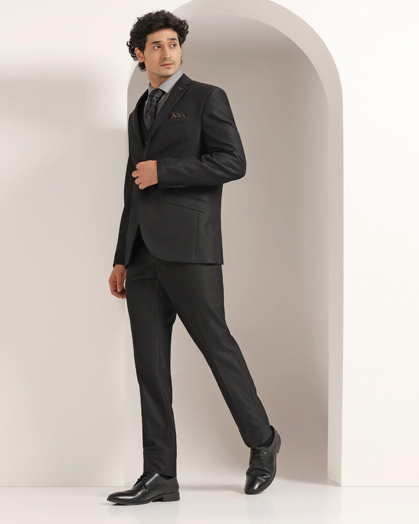 Three Piece Black Solid Formal Suit - Raydon