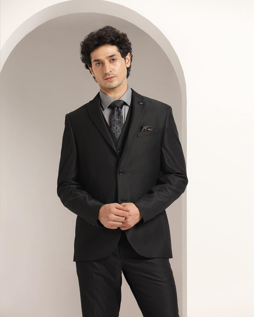 Three Piece Black Solid Formal Suit - Raydon