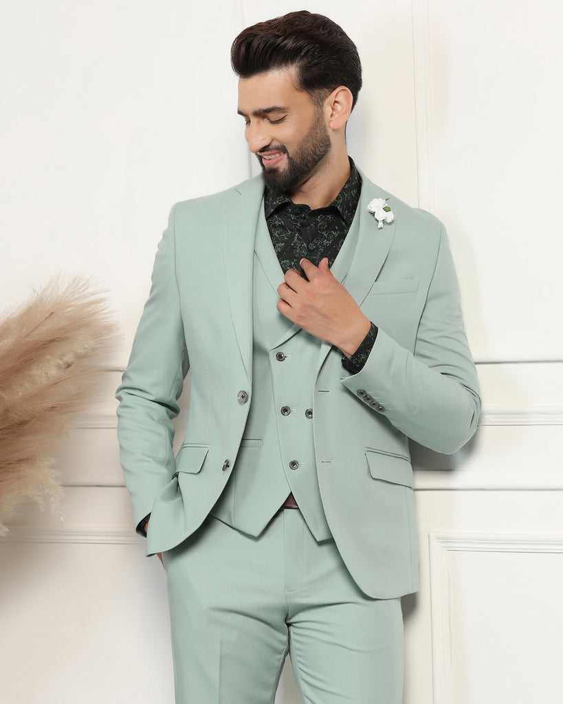 Three Piece Aqua Solid Formal Suit - Randle