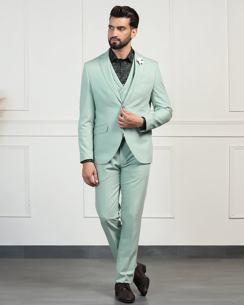 Three Piece Aqua Solid Formal Suit - Randle