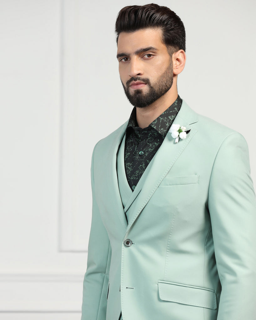 Three Piece Aqua Solid Formal Suit - Randle