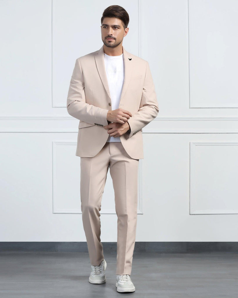 Three Piece Beige Solid Formal Suit - Randle