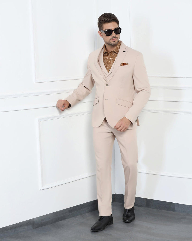 Three Piece Beige Solid Formal Suit - Randle