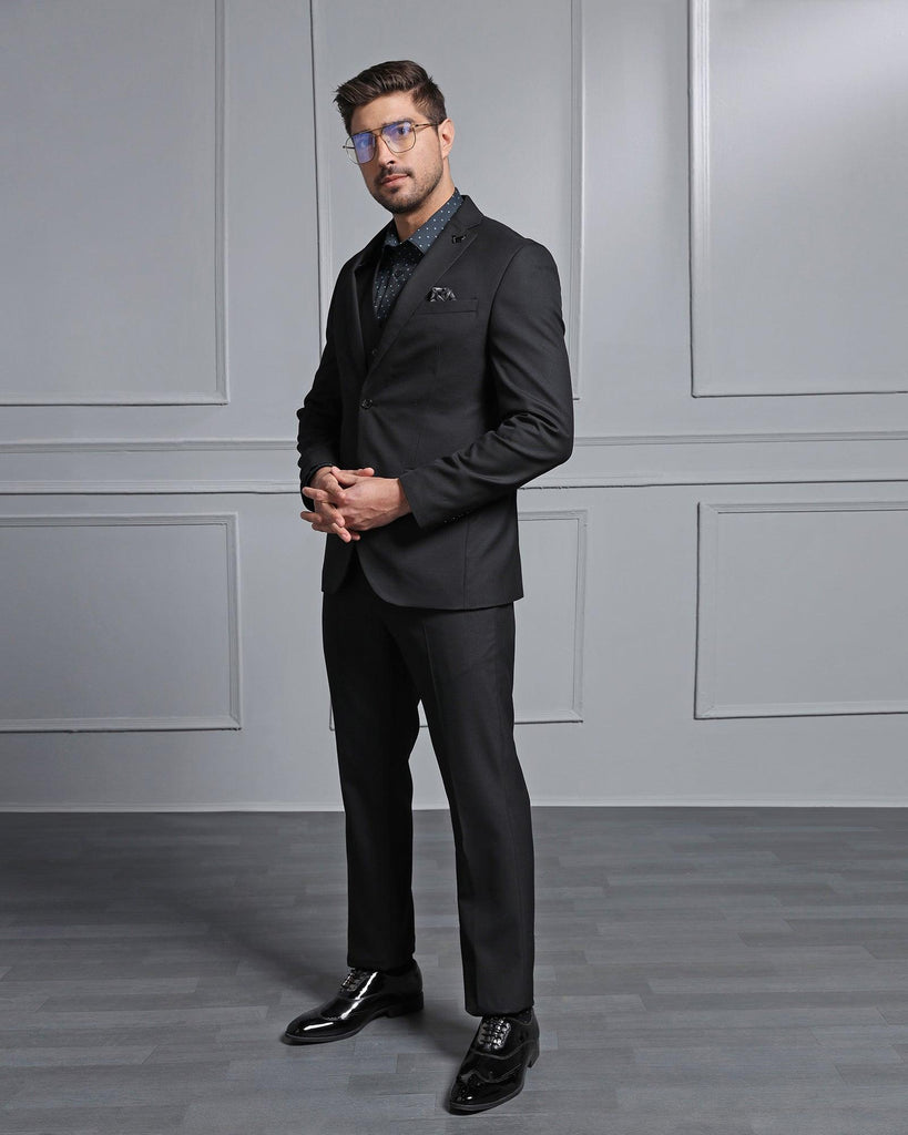 Three Piece Black Textured Formal Suit - Carbon