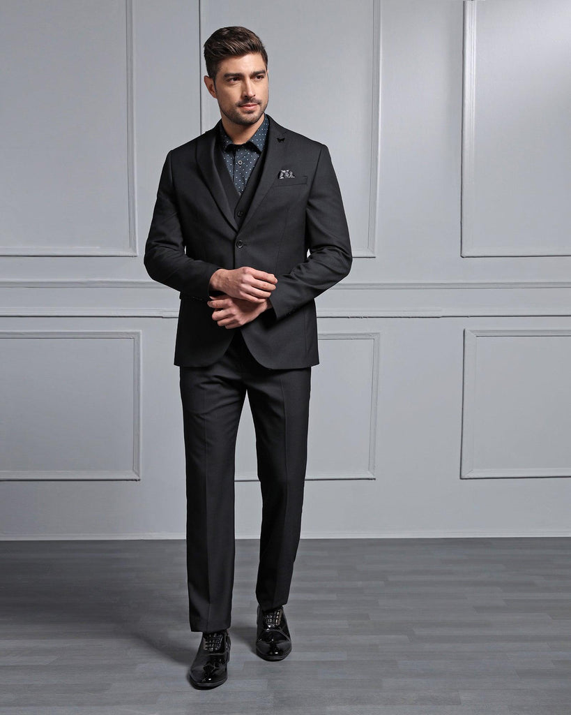 Three Piece Black Textured Formal Suits - Carbon