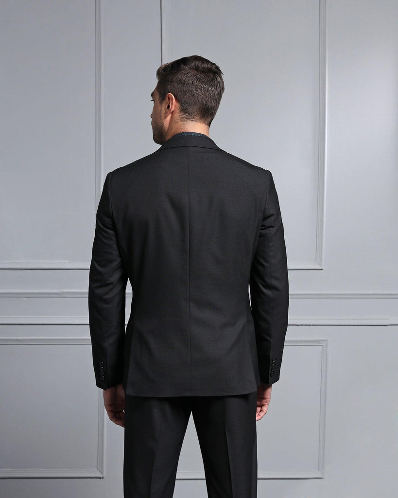 Three Piece Black Textured Formal Suits - Carbon