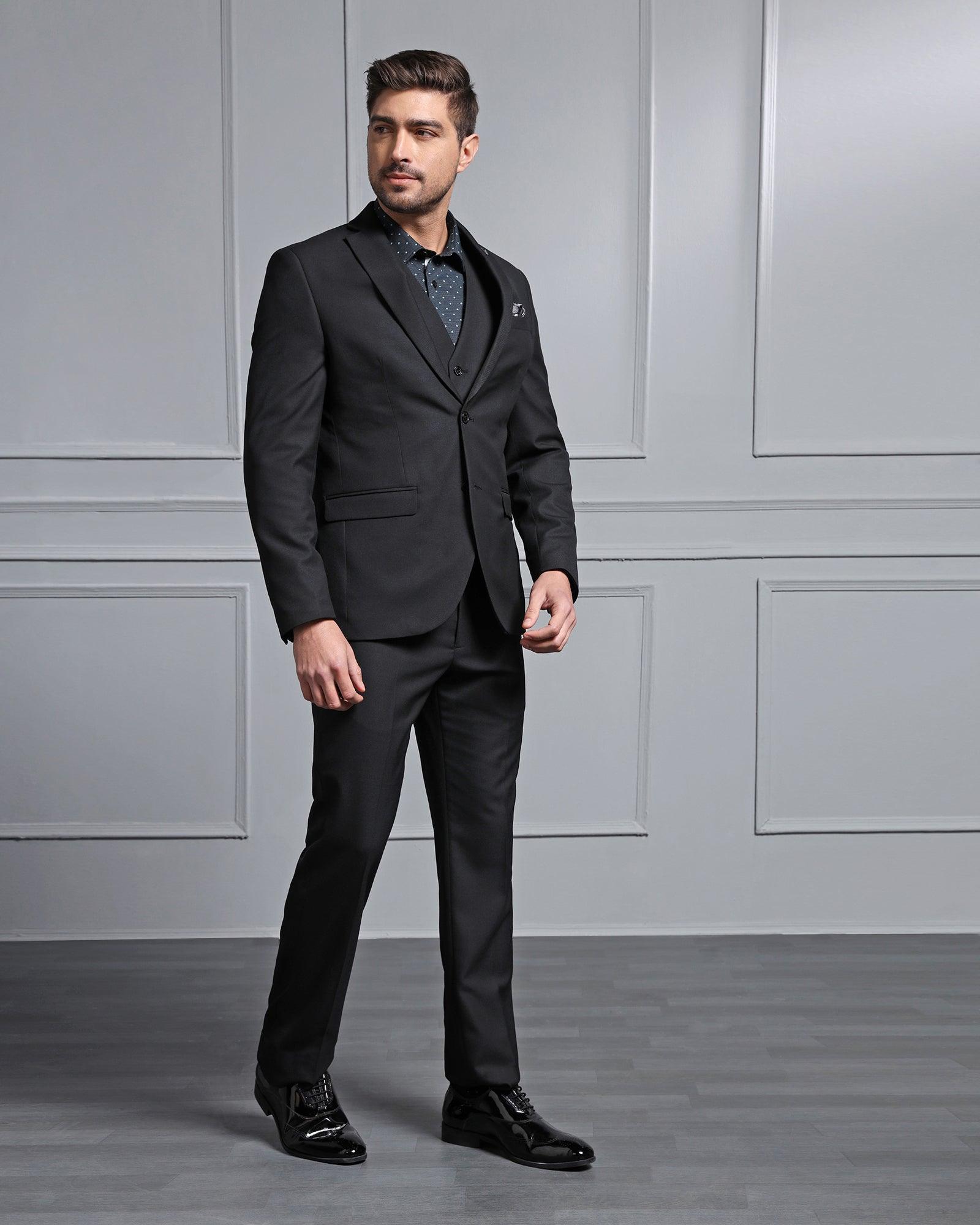 Three Piece Black Textured Formal Suits - Carbon