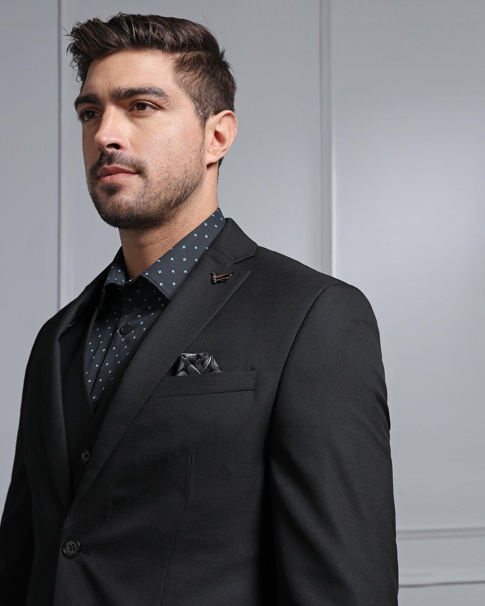 Three Piece Black Textured Formal Suits - Carbon