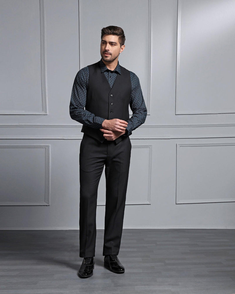 Three Piece Black Textured Formal Suits - Carbon